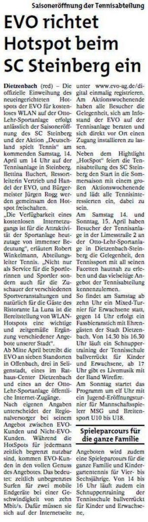 Stadtpost Dietzenbach vom 12. April 2018 Presseartikel zur Saisoneröffnung 2018
